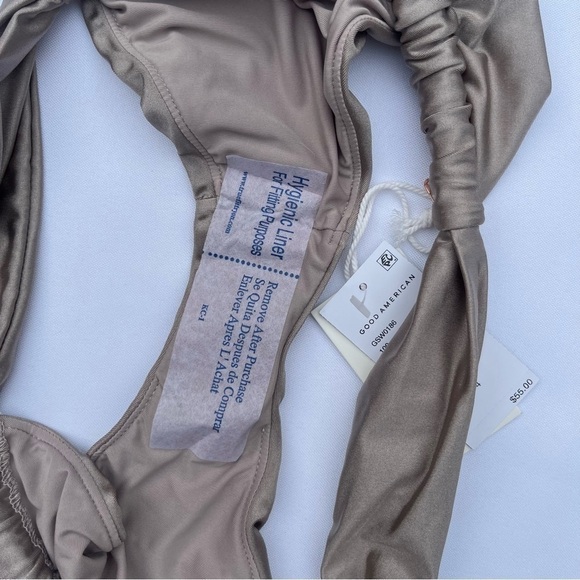 Good American Mink Shine Satin Ruched High Rise Bikini Bottoms Size 4/XLarge NWT - Picture 8 of 16